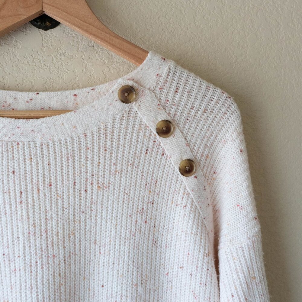 Women's Cream Button-Shoulder Ribbed Sweater - Picture 3 of 8